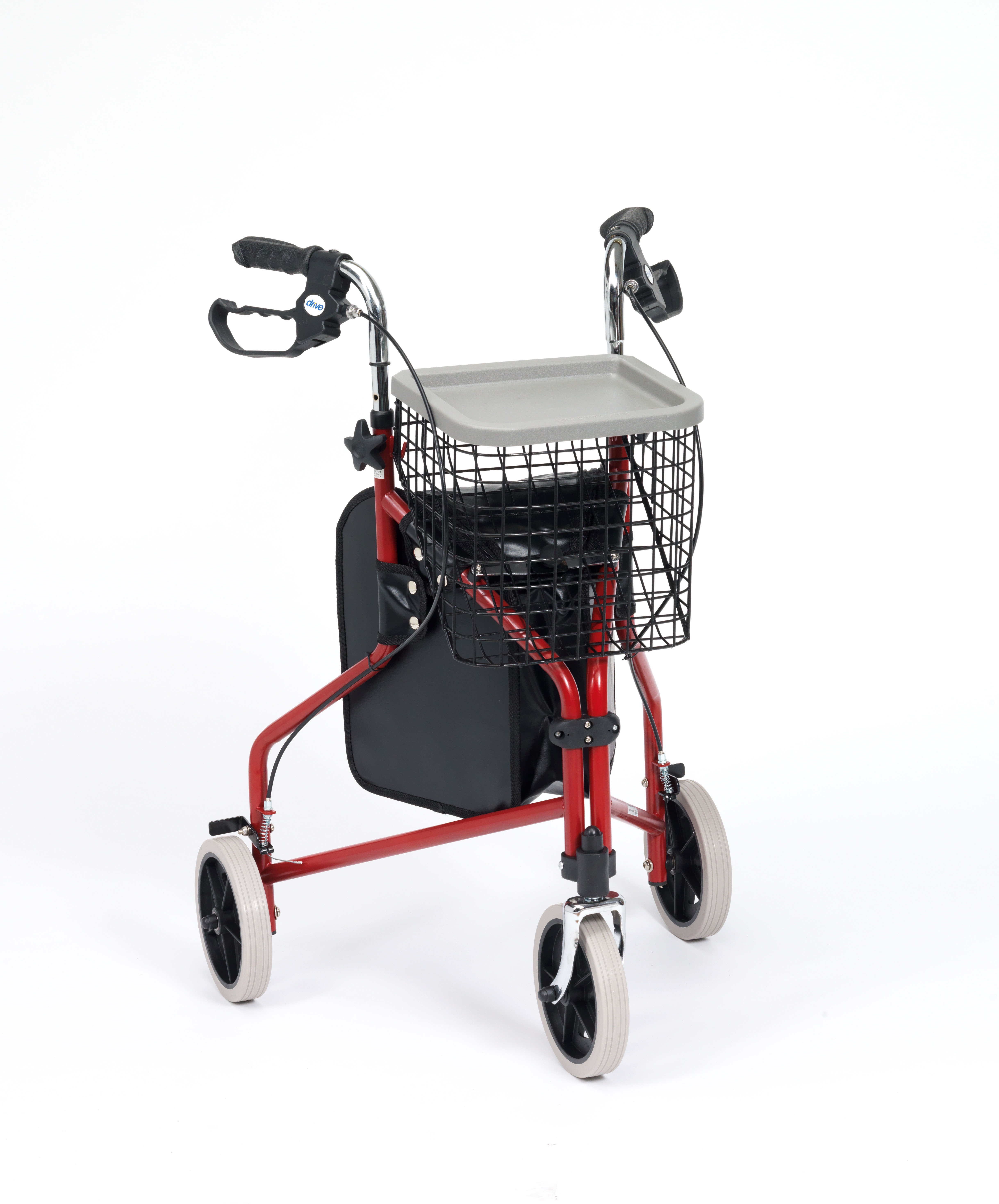 Steel Tri-Walker With Bag, Basket & Tray - Red (2 Pcs)